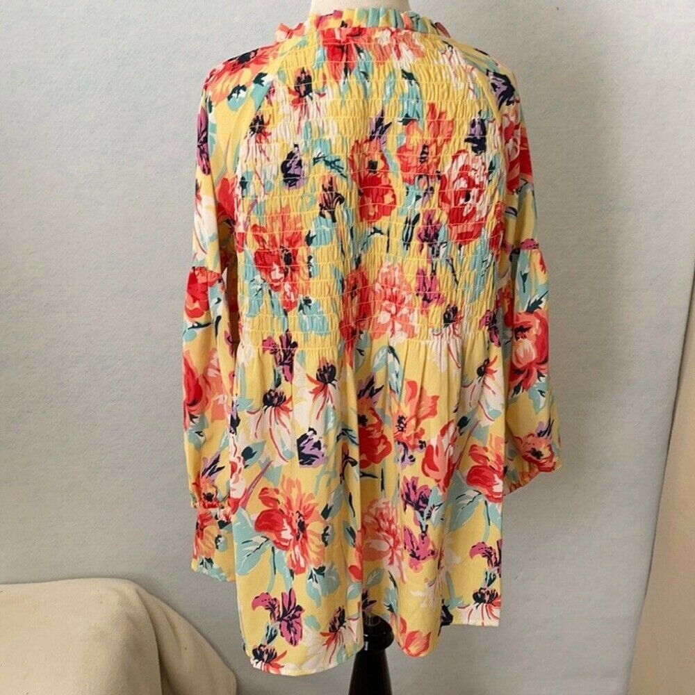 Cafe Marrakesh Ruffle Neck Button Up Ruched Blouse, Size 3X - Picture 5 of 9